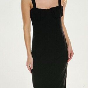 Reveriee Linen Blend Sheath Dress in Black Size L